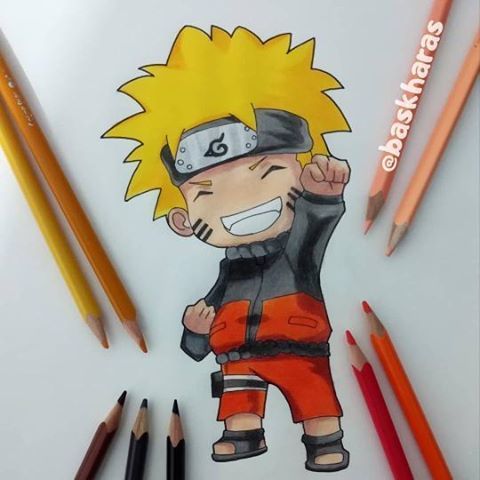 Desenho pintado a lápis feito a mão naruto em Itapeva-Mg